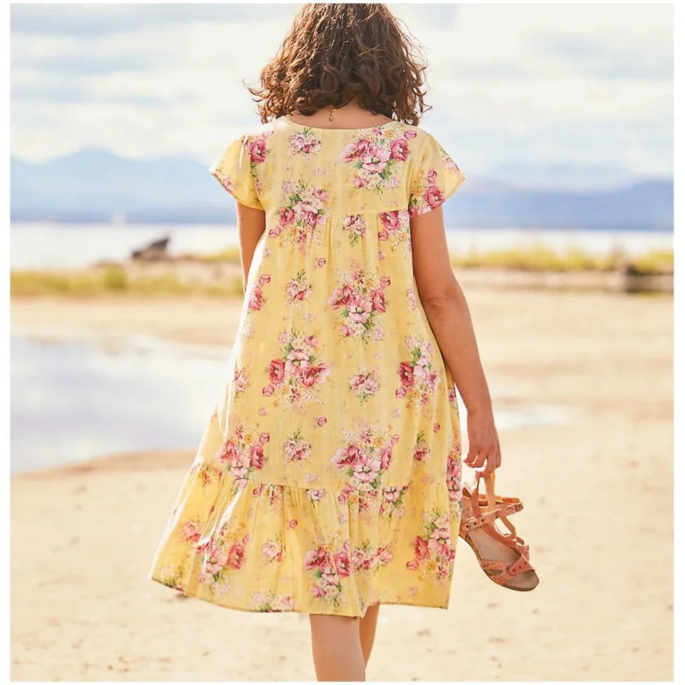 April Cornell Charming Smock Dress blossom yellow floral XXS 4 - 6 XS small - Picture 2 of 12